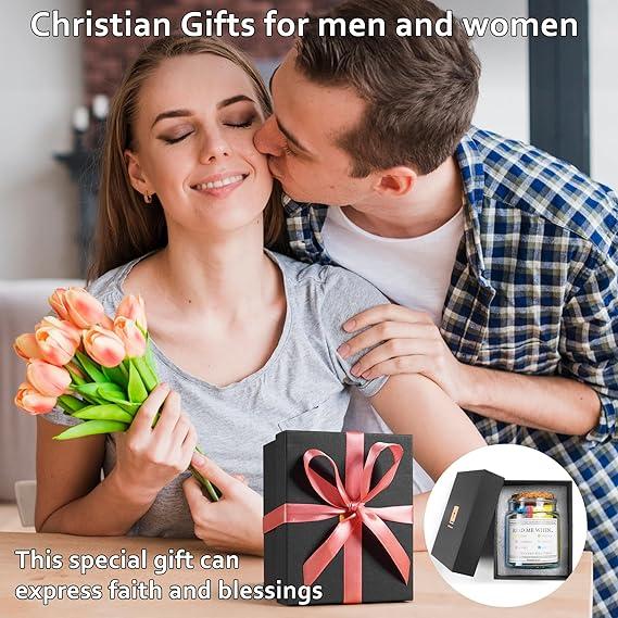 Christian Gifts for Women Men Mom - Bible Verse Jar for Emotions and Feelings with 48-inch Ribbon Bow - Glass, Decor Bottles Waterproof Organiser Tin