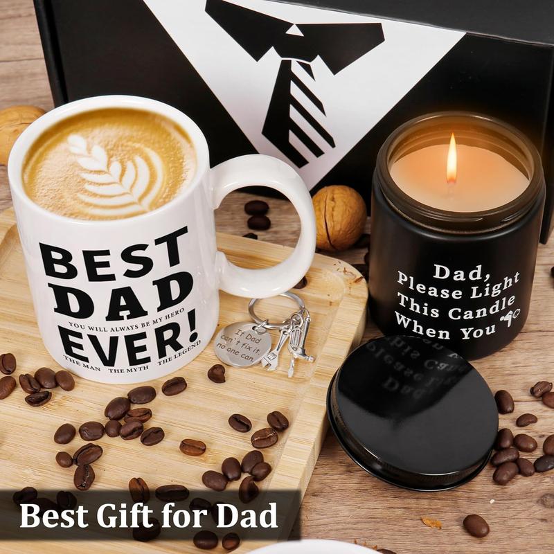 Gifts for Dad, for Father, Candle for Daddy, Coffee with Keychain, Fathers Day Gift for Birthday Christmas Gifts from Daughter Son