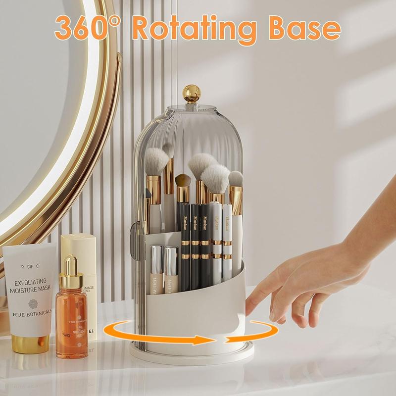 Makeup Brush Holder with Lid Cosmetic Organizer 360 Rotating Makeup Brushes Storage