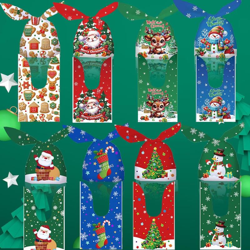 100PCS Christmas Gift Bags Treat Bags for Party, 8 Designs Small Gift Bags for Christmas Presents, Christmas Goodie Bags for Kids Candy Cookie Bags, Christmas Party Supplies Party Favors