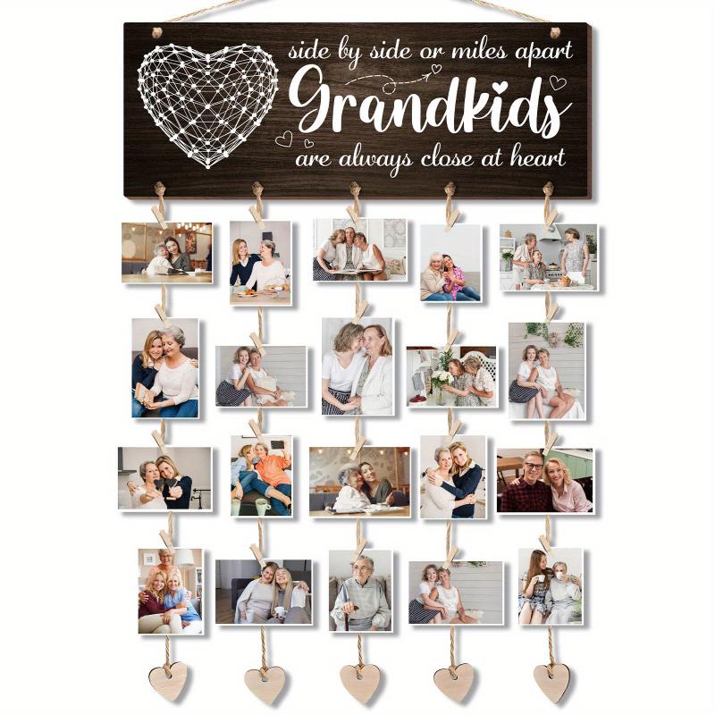 1 Set Wooden hanging photo frame, Grandparents Day Gift Grandma Gifts for Grandpa Grandma Birthday Gifts Card for Grandmother Grandfather Picture Frame Grandmas Brag Board From Granddaughter Grandson Grandkids Photo Holder, Christmas gifts