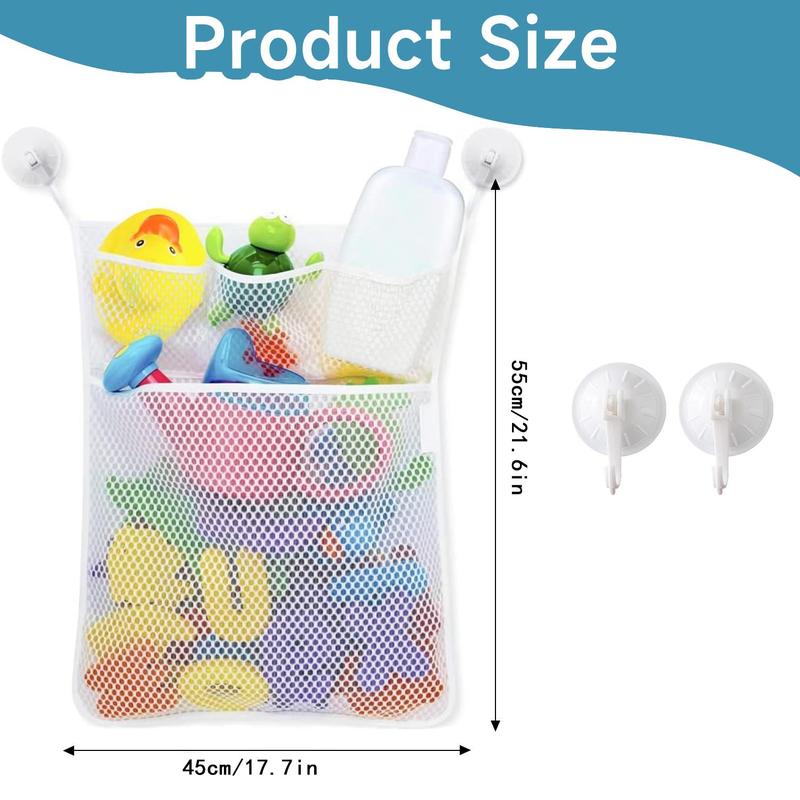 Bathroom Storage Mesh Bag with Suction Cups, 1 Count Hanging Mesh Bath Toys Storage Bag for Kids & Babies, Multi-purpose Large Capacity Bath Toys Storage Bag