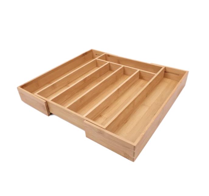 Expandable Natural Bamboo Silverware Organizer for Home Storage - 13.98 x 10.04-15.35 x 1.97 inches Boxes