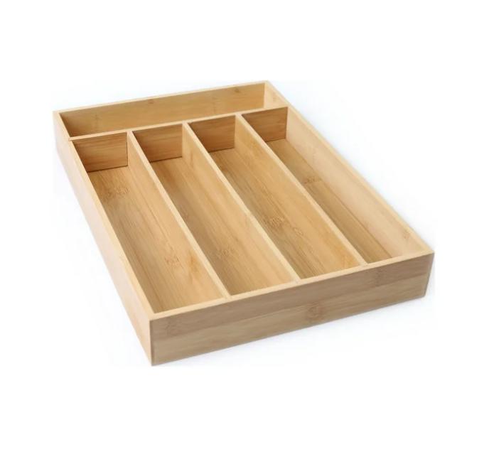 Expandable Natural Bamboo Silverware Organizer for Home Storage - 13.98 x 10.04-15.35 x 1.97 inches Boxes