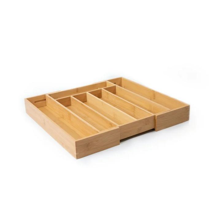 Expandable Natural Bamboo Silverware Organizer for Home Storage - 13.98 x 10.04-15.35 x 1.97 inches Boxes