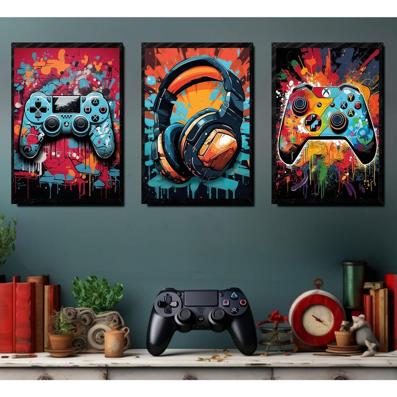 3Pcs Cool Gaming Wall Art Retro Video Game Watercolor Posters Pictures Colorful Neon Gamepad Canvas Painting Prints for Boys Room Kids Game Room Bedroom for Boys Home Decoration 12X16In Unframed NBYARTQ