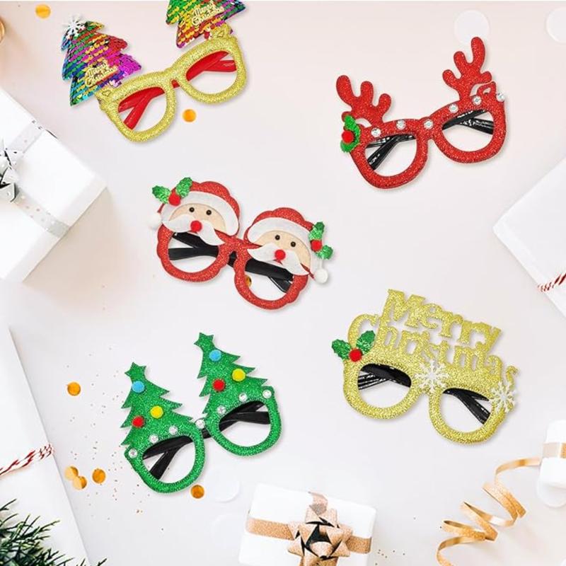 12Pcs Christmas Party Glasses, Christmas Glitter Eyeglasses Frames Party Favors for Kids Adults, Christmas Glasses for Xmas Holiday Decorations