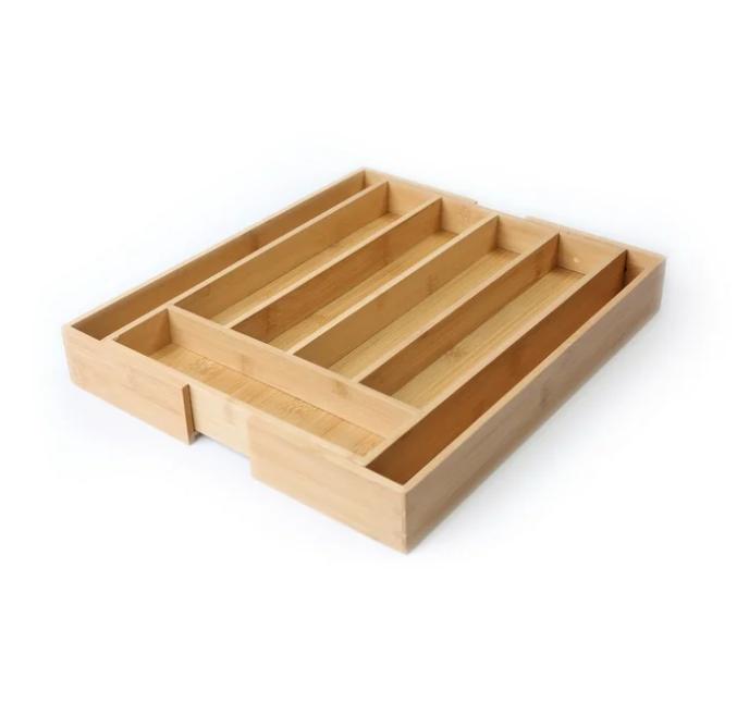 Expandable Natural Bamboo Silverware Organizer for Home Storage - 13.98 x 10.04-15.35 x 1.97 inches Boxes