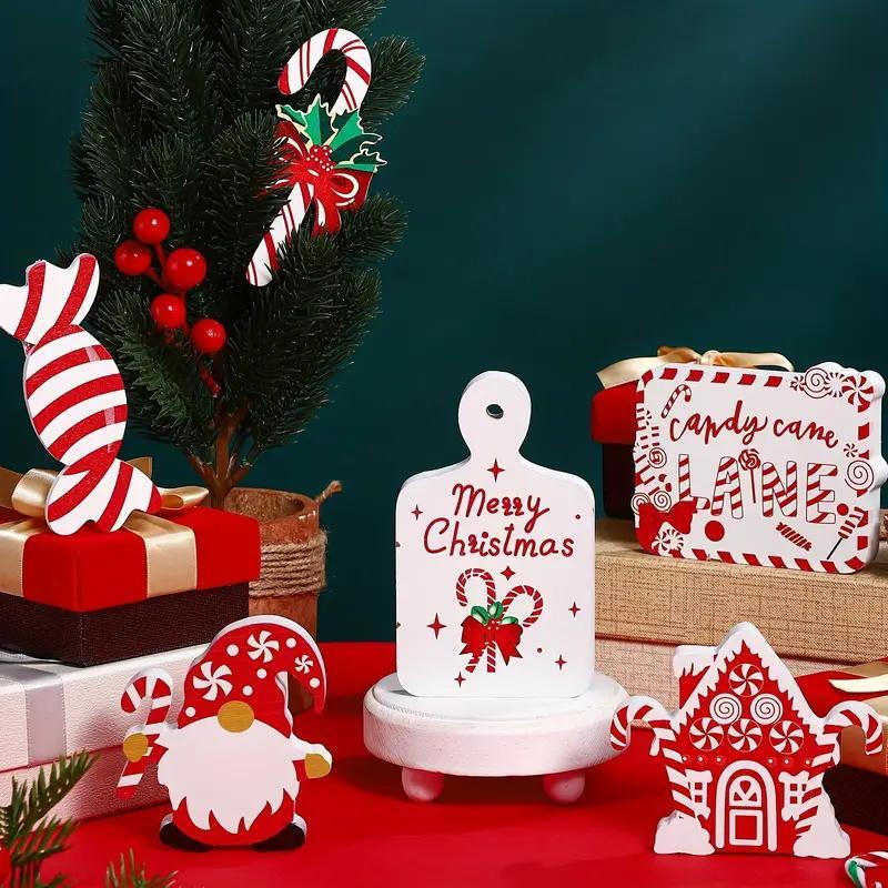 Christmas Tiered Tray Decor Set, 11pcs set Wooden Signage & Candy Bag & Gnome & Elk & Truck Ornament, Festive & Party Supplies