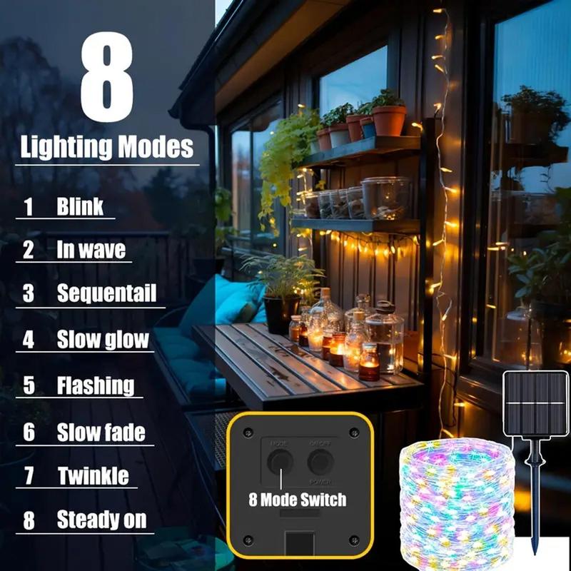 Solar Powered LED Fairy Light, 1 Count 8 Flashing Modes LED String Light, Waterproof LED Light for Garden, Patio, Wedding, Christmas, Halloween