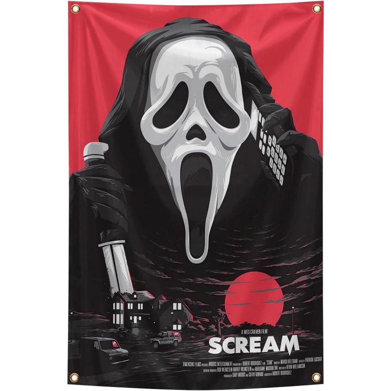 Scary Skull Call Scream Movie Poster Tapestry 2*3FT Hanging Wall Tapestry Poster Signs Decor for Bedroom College Livng Room Dorm Parties Decor