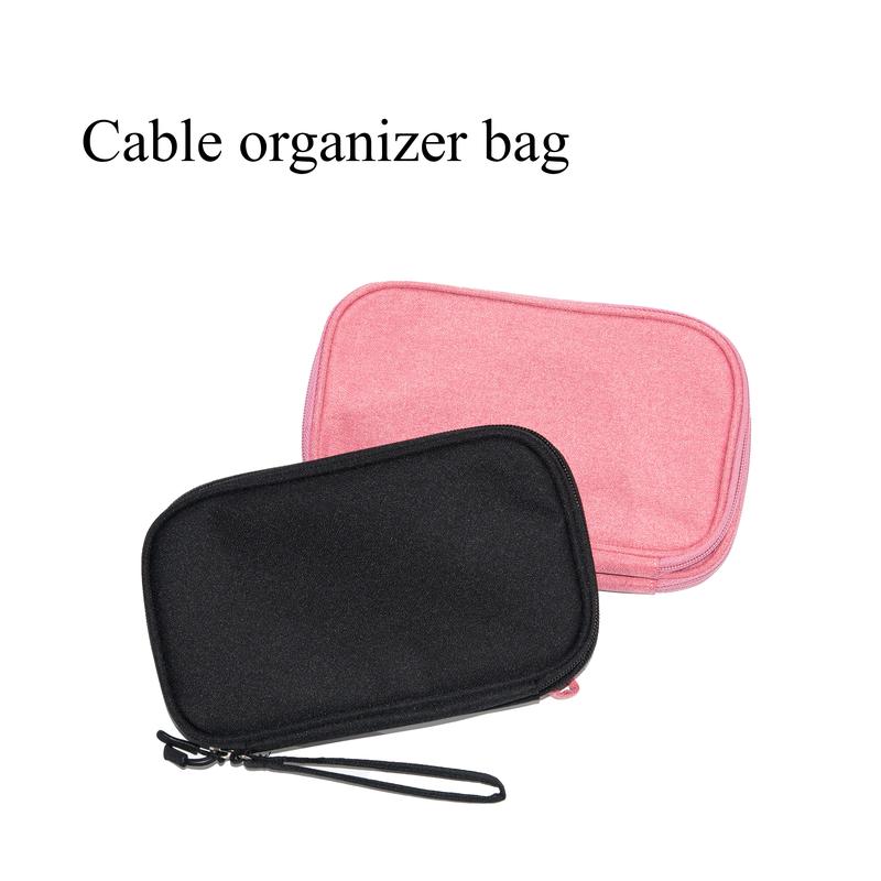 Portable Cable Storage Bag,  Double Layer Storage Box, Multi-grid Makeup Organizer, Waterproof Zipper Stationary Storage Container for  for Charger, Phone, Earphone, Cable Organizer Pouch for Travel Outdoor, Travel Essentials（Black，Pink）