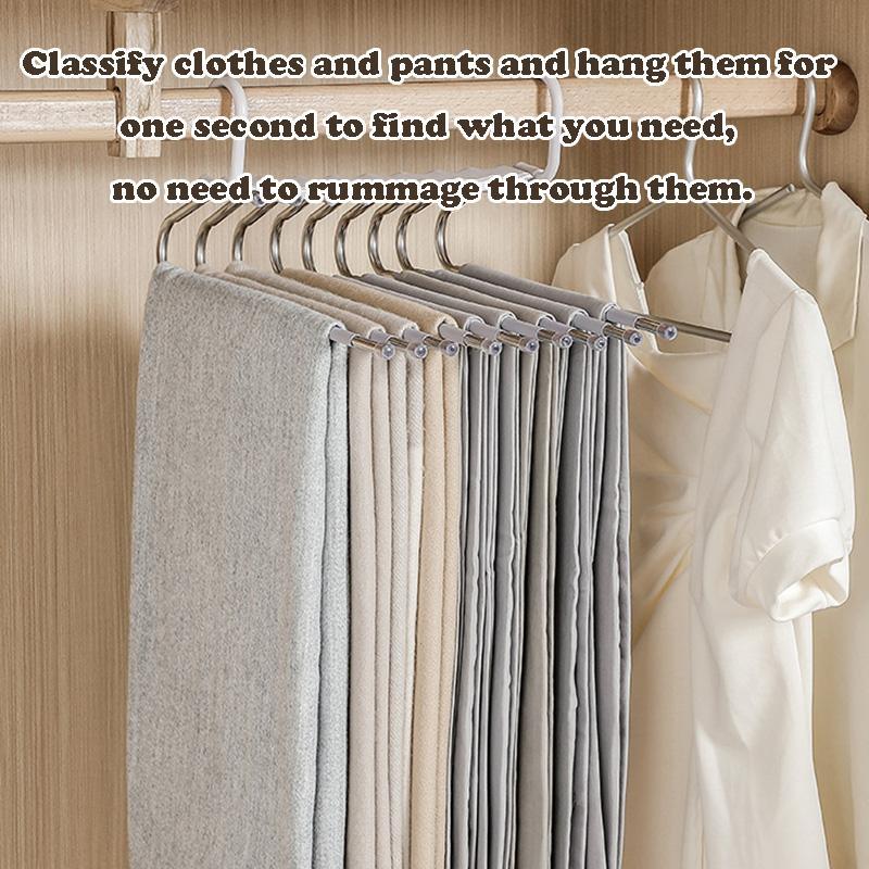 Stainless Steel Pants Hanger, 2 Counts Multifunctional Space Saving Pants Rack, Home Organizer for Closet, Bedroom, Living Room, Office