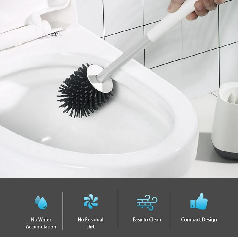 Silicon Toilet Bowl Brush with Tweezers for Bathroom Cleaning, White - Silicone, Traditional Aluminium Cleaner