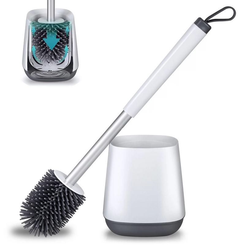 Silicon Toilet Bowl Brush with Tweezers for Bathroom Cleaning, White - Silicone, Traditional Aluminium Cleaner