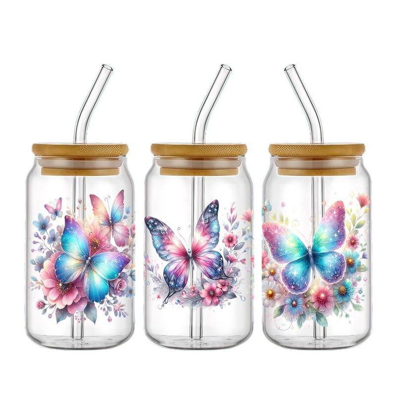 Butterfly & Flower Pattern Waterproof Sticker, 4 Counts set Waterproof Sticker, DIY Decorative Sticker for Water Bottle Cup Mug