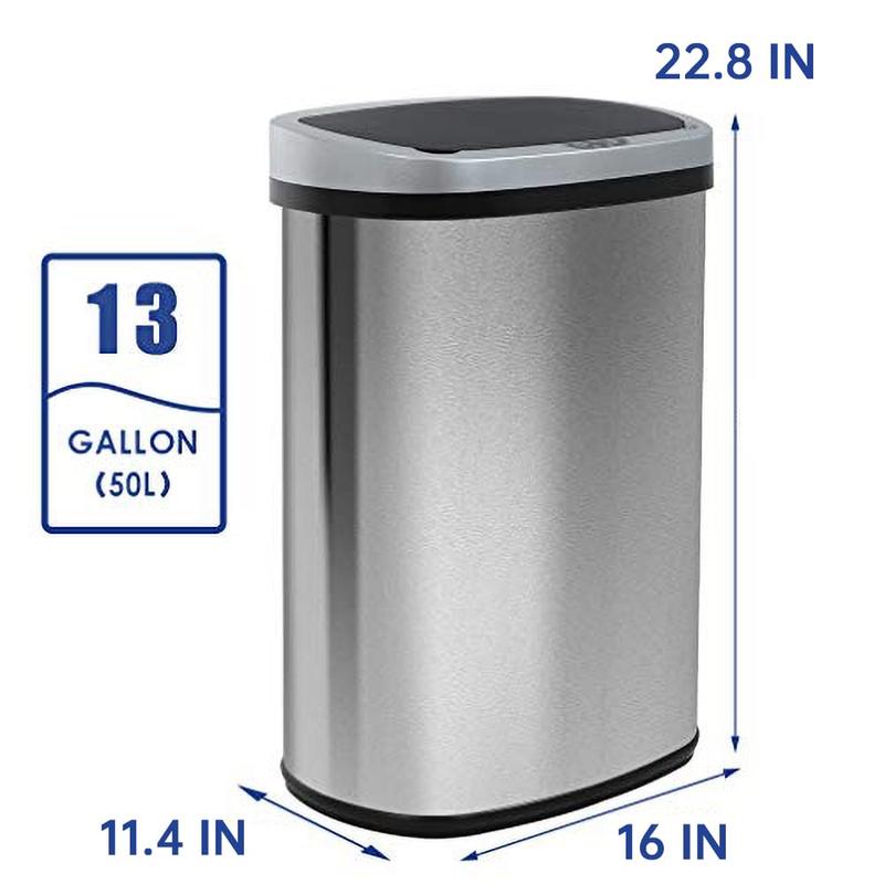 Kitchen Trash Can with Lid, 13 Gallon Automatic Garbage Can for Bathroom Bedroom Home Office 50 Liter Touch Free High-Capacity Brushed Stainless Steel Waste Bin