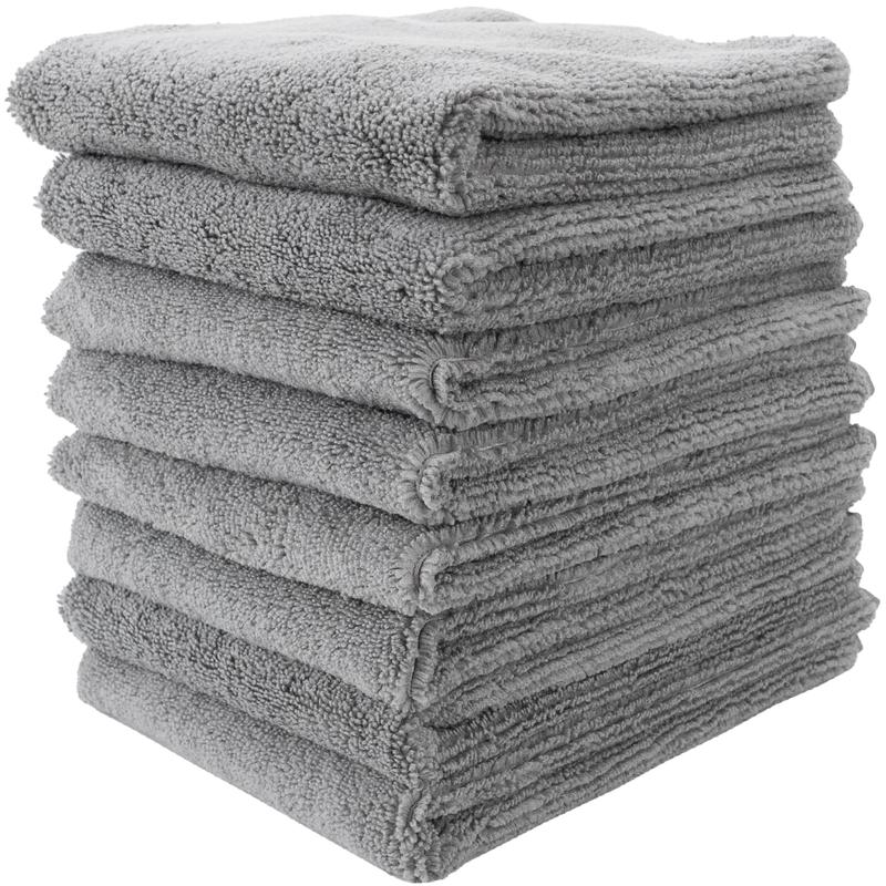 VIKING Utility Microfiber Towel for Car Interior and Exterior Use, Microfiber Cloth for Car, Professional Towels for Car Cleaning Supplies or Home, 350gsm, Grey, 16 Inch x 16 Inch, 8 Pack