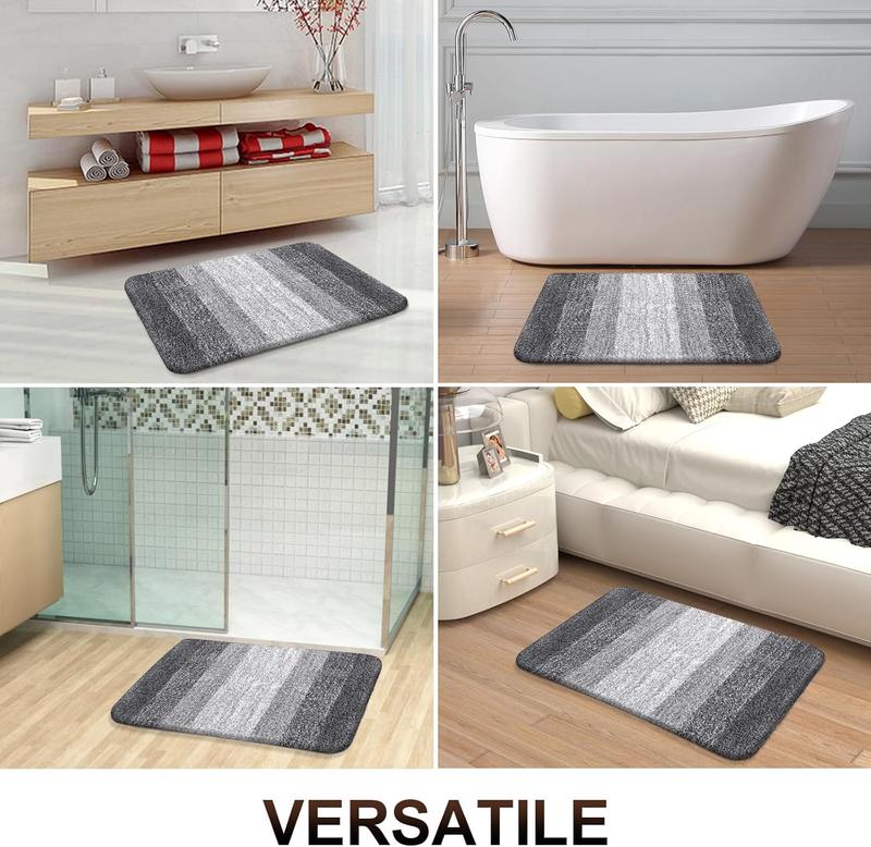 Bathroom Rugs Mat 24x16, Extra Soft and Absorbent Microfiber Bath Rugs, Non-Slip Shaggy Bath Carpet, Machine Wash, Bath Mats for Bathroom Floor, Grey