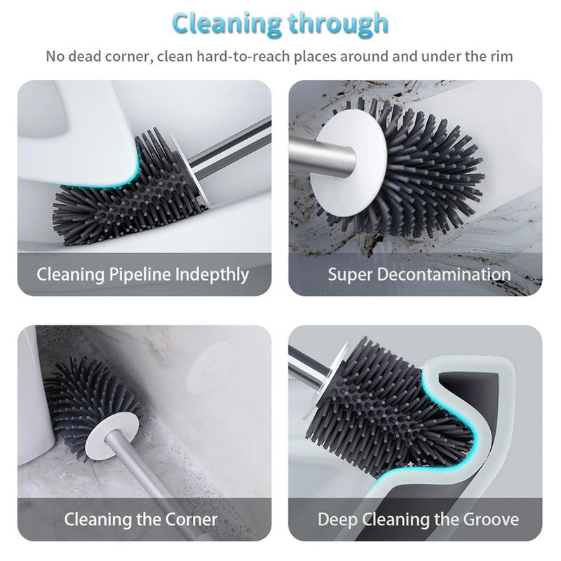 Silicon Toilet Bowl Brush with Tweezers for Bathroom Cleaning, White - Silicone, Traditional Aluminium Cleaner