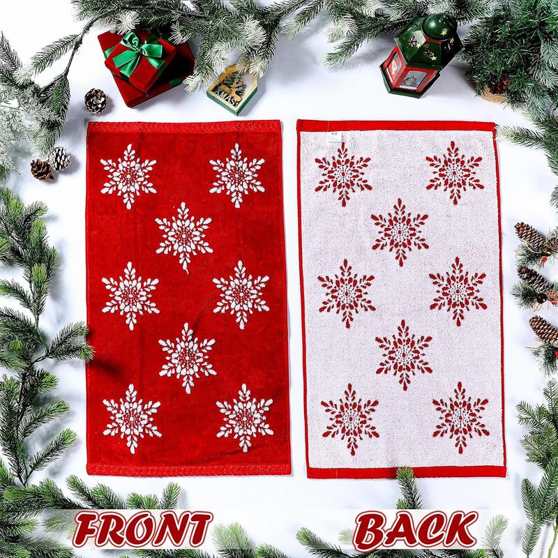 Christmas Snowflakes Hand Towels Red Winter Xmas Bathroom Towels Highly Absorbent Soft Kitchen Dish Towel Retro Christmas Towel for Holiday Decor Home Decorations, 15.8 x 27.6 inch