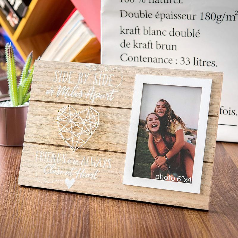 Friends Picture Frame Gift - Long Distance Friendship Gifts For BFF - Friend Birthday Gifts for Women, BFF, Bestfriend, Besties - Side By Side Or Miles Apart - 6X4 Inches Cute Photo