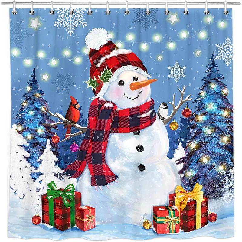 Christmas Shower Curtain, Snowman Christmas   Bath Curtain for Bathroom, Let it Snow Fabric Shower Curtains with Hooks, Holiday Winter Gifts for Home Decorations, 72x72 Inches