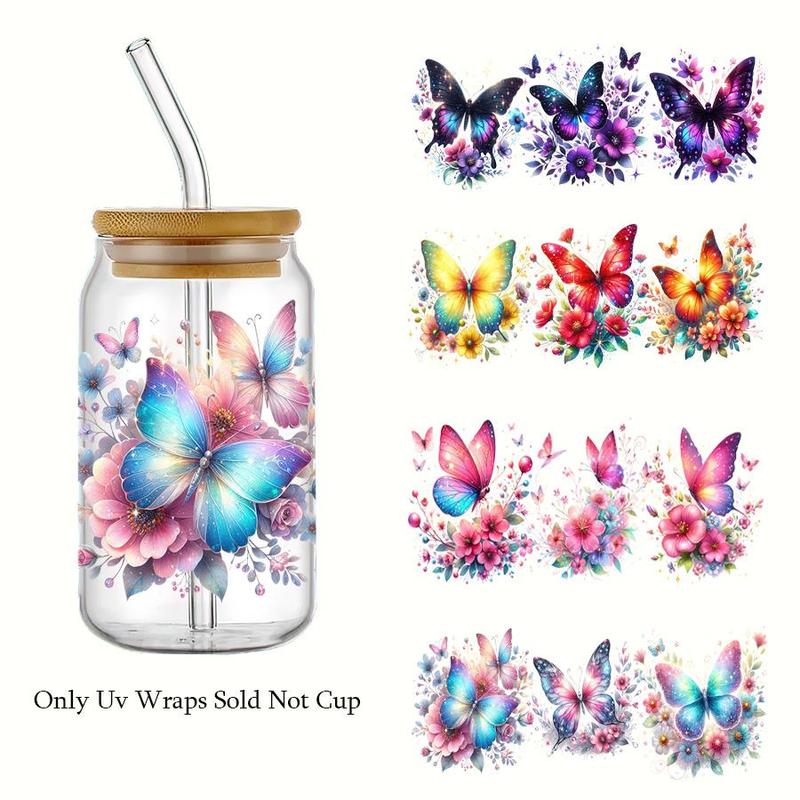 Butterfly & Flower Pattern Waterproof Sticker, 4 Counts set Waterproof Sticker, DIY Decorative Sticker for Water Bottle Cup Mug