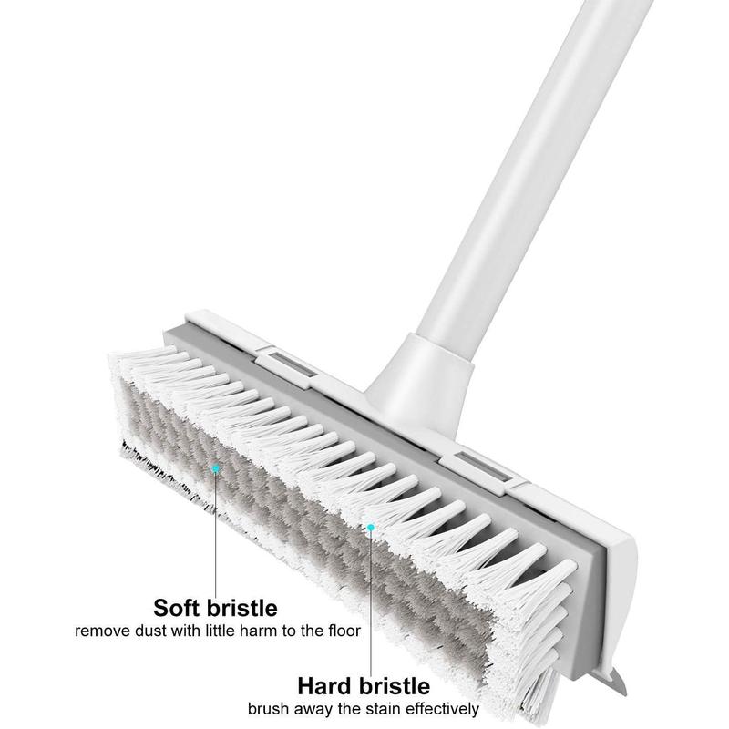 Floor Scrub Brush with Long Handle, 2 in 1 Scrape and Brush, Stiff Bristles Floor Scrubber, Deck Brush for Cleaning Bathroom, Patio, Garage, Kitchen, Bath, Tile