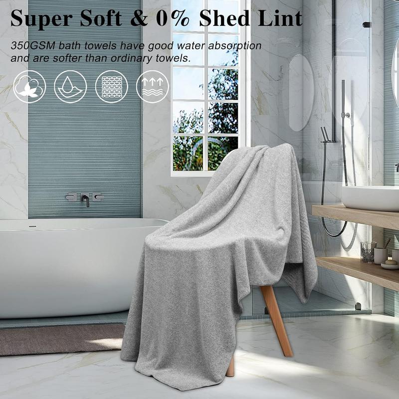 SEISSO Bath Towels, Extra Absorbent & Quick Drying Towels for Bathroom, Viscose Made from Bamboo Soft Bath Sheet (35 x 63inch) Grey 2 Counts