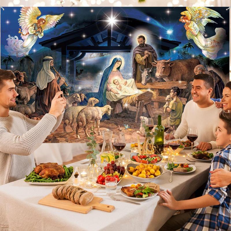 Christmas Decoration Christmas Religious Backdrop Holy Nativity Photography Background Christmas Photography Background for Winter Xmas Outdoor Indoor Church Medieval Party Supplies, 73 x 43 In