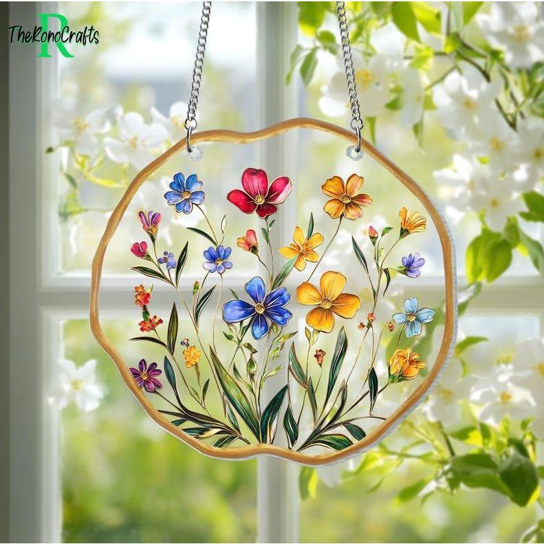 Wildflower Acrylic Window Hanging , Flower Lover Gifts, Wildflower Acrylic Window Decor, Indoor Decor Suncatcher, Florist Gift