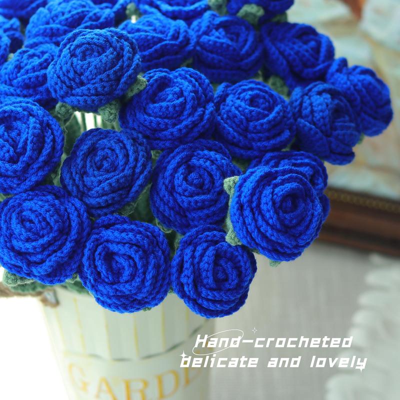 Crochet Rose without Vase, 3 6 Counts 10pcs Handmade Knitted Crochet Rose, Artificial Flower for Home Decor, Decorative Flower for Wedding Party, Fall Decor