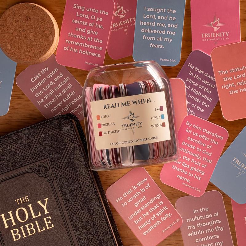 Read Me When Bible Verses Jar,102 KJV Color Coded Bible Verses in a Jar for Emotions. Large Opening Hope Jar of Bible Verses w Cork Lid & Large Text Cards. Christian Gifts for Women & Men Bottles Glossy Organiser