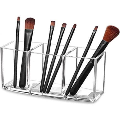 Clear Makeup Brush Organizer, Acrylic Cosmetics Brushes Storage Holders, Cute Pen and Pencil Holder for Desk Boxes Safety Vanity