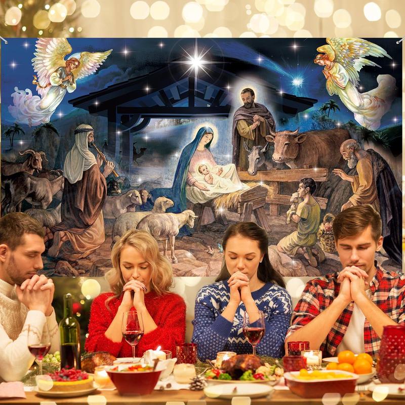 Christmas Decoration Christmas Religious Backdrop Holy Nativity Photography Background Christmas Photography Background for Winter Xmas Outdoor Indoor Church Medieval Party Supplies, 73 x 43 In