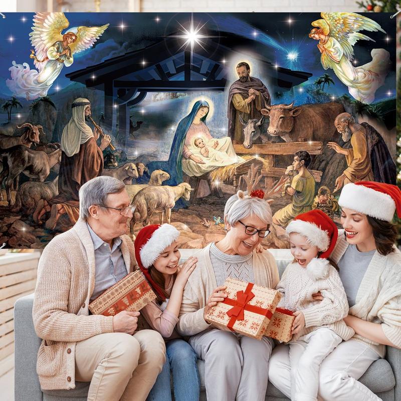 Christmas Decoration Christmas Religious Backdrop Holy Nativity Photography Background Christmas Photography Background for Winter Xmas Outdoor Indoor Church Medieval Party Supplies, 73 x 43 In