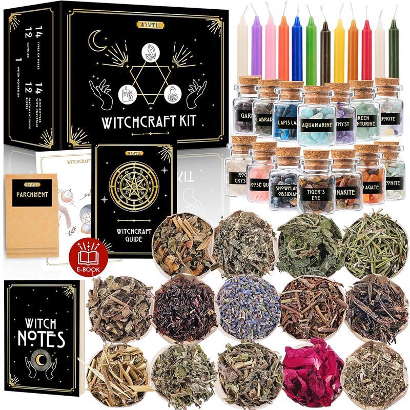 54-Piece Witchcraft Supplies Kit | Spell Candles, Crystals, Herbs & Beginner Altar Set Scented Decor Gift Aroma Fragrance