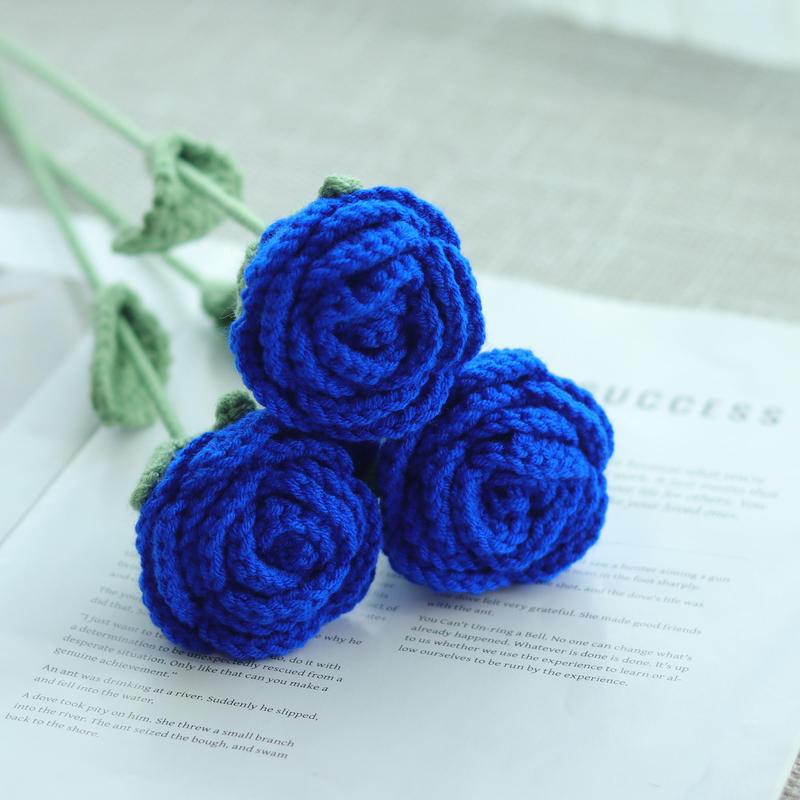 Crochet Rose without Vase, 3 6 Counts 10pcs Handmade Knitted Crochet Rose, Artificial Flower for Home Decor, Decorative Flower for Wedding Party, Fall Decor