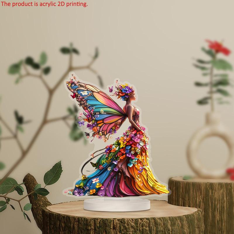 Butterfly Fairy Pattern Acrylic Desktop Ornament, 1 Count Colorful Butterfly Fairy Pattern Desktop Decoration Sign, Home Decor for Living Room Bedroom Office