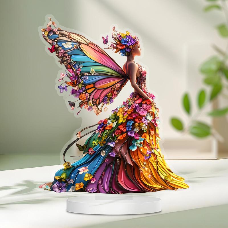 Butterfly Fairy Pattern Acrylic Desktop Ornament, 1 Count Colorful Butterfly Fairy Pattern Desktop Decoration Sign, Home Decor for Living Room Bedroom Office