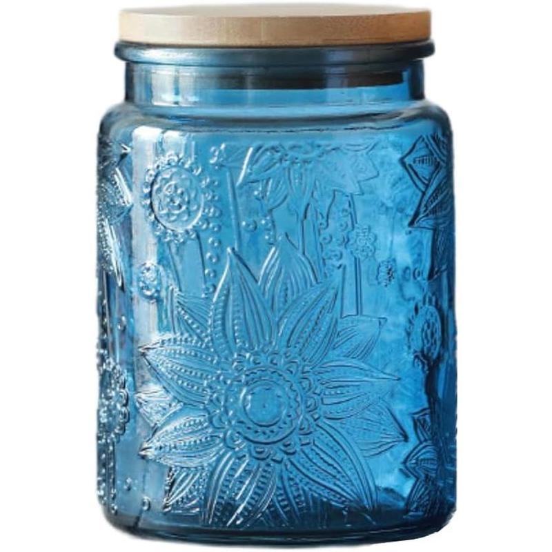 MIUVA Blue Glass Jar, 23.7 FL OZ Vintage Glass Jar with Airtight Lid, Candy Jar Sugar Containers for Kitchen Pantry Coffee, Tea, Cookie, Decorative Glass Jar Holds Bath Salt (1 Pack)