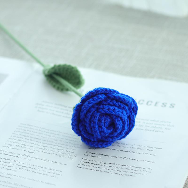 Crochet Rose without Vase, 3 6 Counts 10pcs Handmade Knitted Crochet Rose, Artificial Flower for Home Decor, Decorative Flower for Wedding Party, Fall Decor