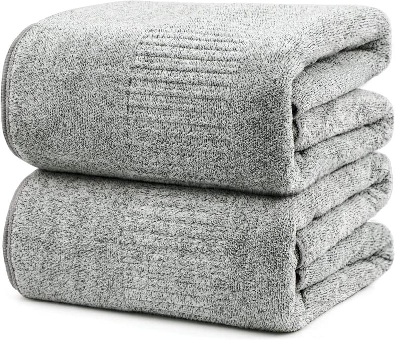 SEISSO Bath Towels, Extra Absorbent & Quick Drying Towels for Bathroom, Viscose Made from Bamboo Soft Bath Sheet (35 x 63inch) Grey 2 Counts