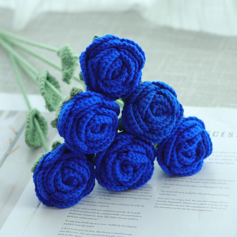 Crochet Rose without Vase, 3 6 Counts 10pcs Handmade Knitted Crochet Rose, Artificial Flower for Home Decor, Decorative Flower for Wedding Party, Fall Decor