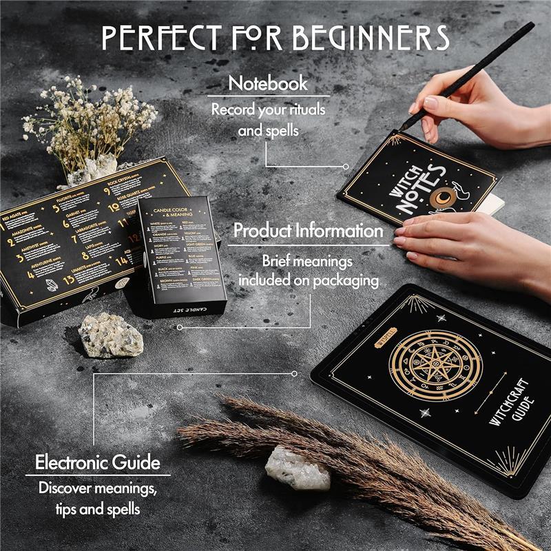 54-Piece Witchcraft Supplies Kit | Spell Candles, Crystals, Herbs & Beginner Altar Set Scented Decor Gift Aroma Fragrance