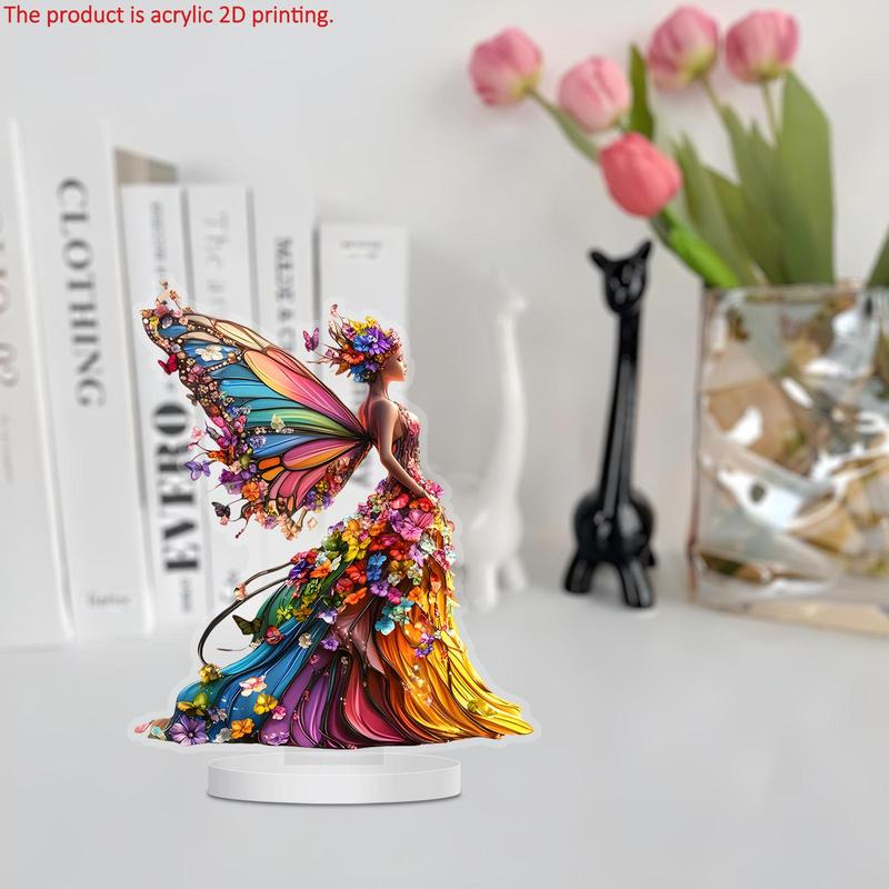 Butterfly Fairy Pattern Acrylic Desktop Ornament, 1 Count Colorful Butterfly Fairy Pattern Desktop Decoration Sign, Home Decor for Living Room Bedroom Office