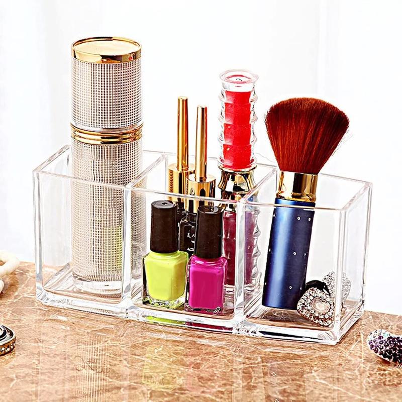 Clear Makeup Brush Organizer, Acrylic Cosmetics Brushes Storage Holders, Cute Pen and Pencil Holder for Desk Boxes Safety Vanity