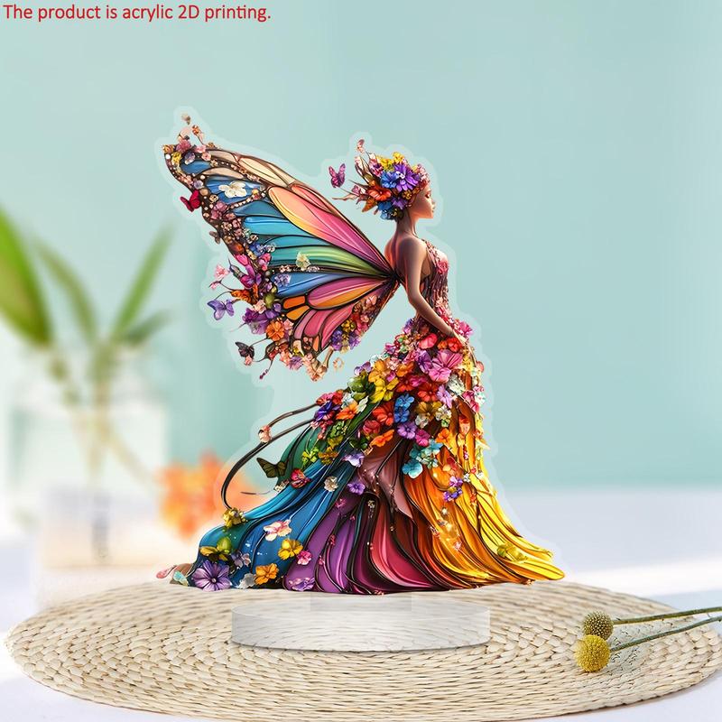 Butterfly Fairy Pattern Acrylic Desktop Ornament, 1 Count Colorful Butterfly Fairy Pattern Desktop Decoration Sign, Home Decor for Living Room Bedroom Office