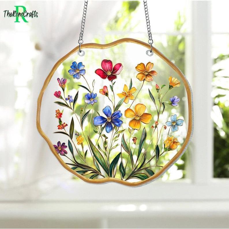 Wildflower Acrylic Window Hanging , Flower Lover Gifts, Wildflower Acrylic Window Decor, Indoor Decor Suncatcher, Florist Gift